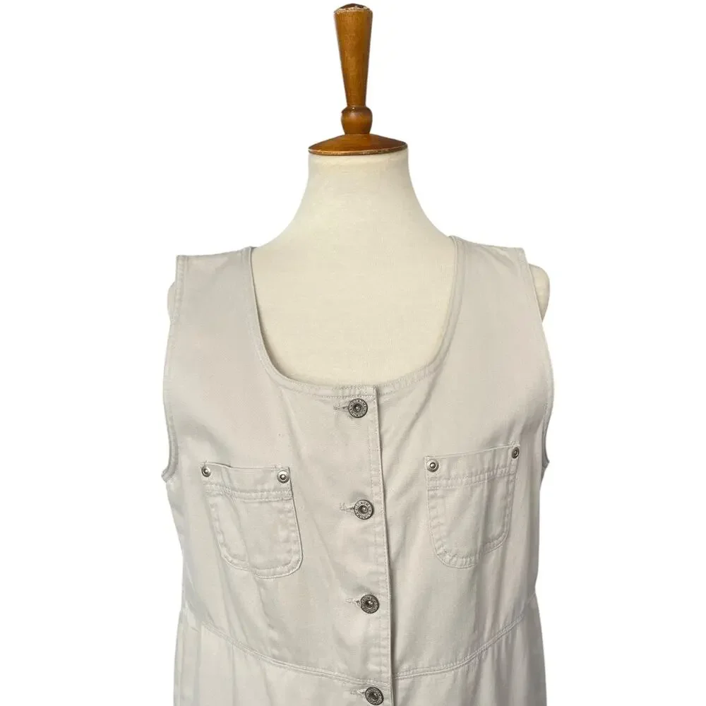 Vintage 90s Sonoma Button Up Denim Cotton Dress Cottagecore Coastal Size Medium
